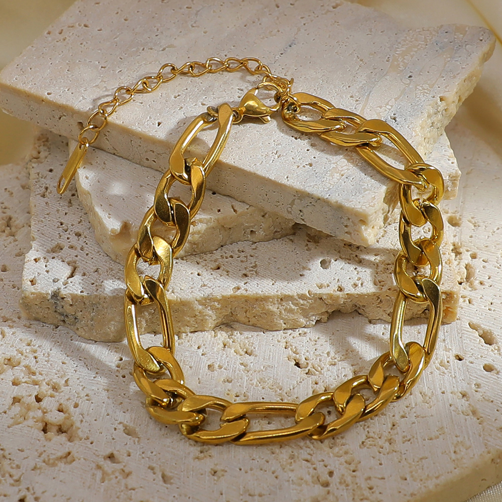 Geometric, Heart Shape, Solid Color Pattern PVD Coated Real Gold Plated Geometric Heart Shape Solid Color Titanium Steel Retro Waterproof Non Tarnish Titanium Steel Bracelets