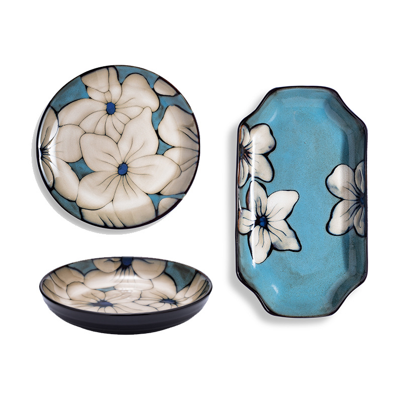 Vajilla de cerámica nórdica plato de cena de cerámica de lirio fresco plato de arroz plato de pescado de disco juego de suministro directo de fábrica hogar