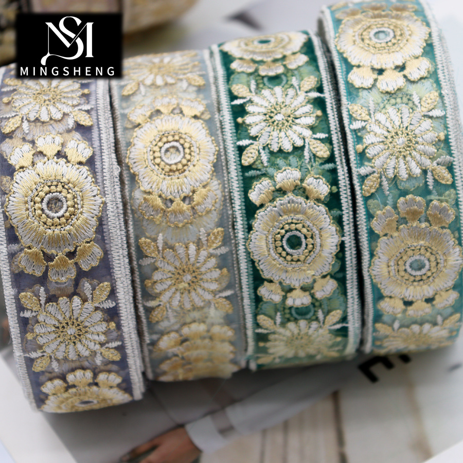 国境を越えた刺繍レースの補助材料欧根紗民族風服装の頭糸飾りリボン靴材バッグ手作りDIY