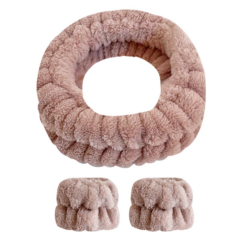 Amazon franela color sólido banda de pelo banda muñeca traje de mujer lavado facial spa banda de pelo a prueba de humedad absorbente pulsera felpa