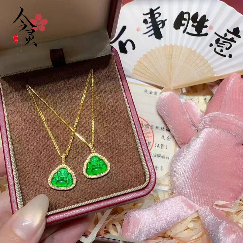 金店同款点钻绿佛公吊坠项链女款复古新中式时尚百搭小众设计吊坠|undefined