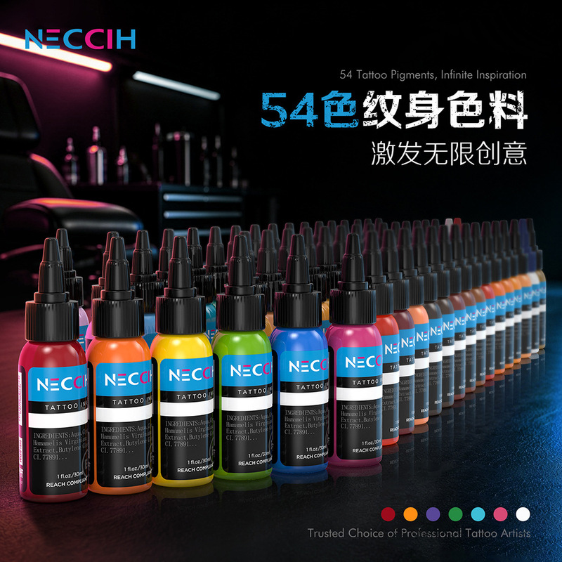 NECCIH 54 Colors Tattoo Ink Professional Tattoo Ink 30ml Easy to Apply, Long-Lasting, REACH Certified, Wholesale