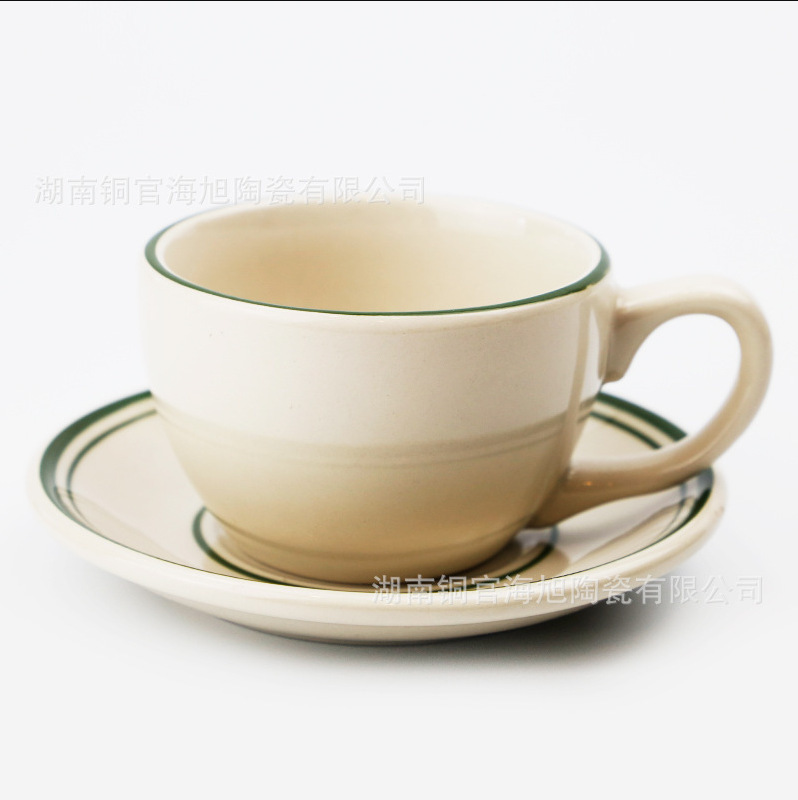 ヨーロッパ式のシンプルな陶磁器の碗の皿の手描きの緑の線の洋食の皿ins風の家庭用の茶碗の野菜の皿の陶磁器の食器|undefined