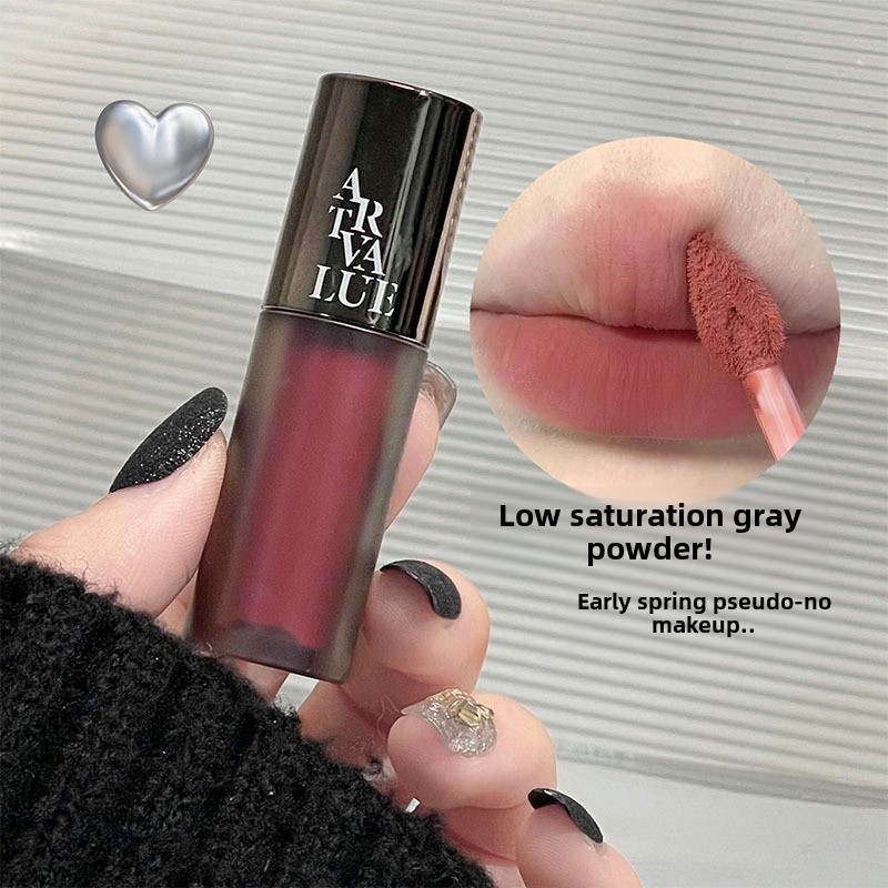 Art Value Punk Metal Matte Velvet Lip Mud White Grey Powder Mist Lip Glaze Women's Lipstick Cross Border