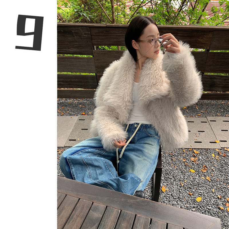 [9hour] foreign-style high-grade fur women's 2024 winter with lapel plush cardigan jacket women m11176