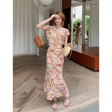 荣太自然意趣桑蚕丝碎花氛围感抽褶设计感日常通勤真丝连衣裙女