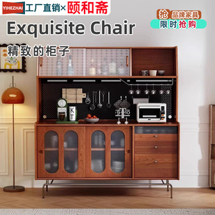 Retro Style Solid Wood Sideboard Integrated Wall-Side Dining Living Room Storage Cabinet French-Style Multifunctional Tea Cabinet Wine Cabinet