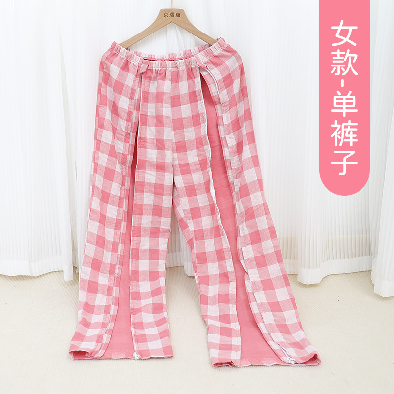 Doble hilo de algodón puro tipo abierto fácil de quitar la enfermedad ropa de cuidado de la fractura ropa a largo plazo postrado en cama paralizado ancianos pijamas verano