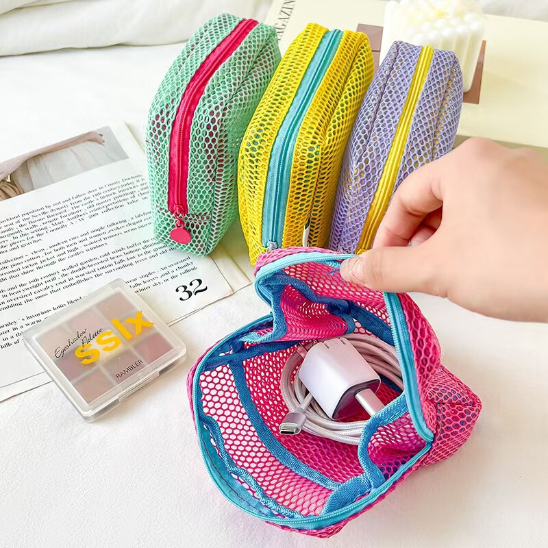 Cross-Border Supply Amazon Popular Mesh Storage Bag Portable Colorful Multi-Functional Digital Cosmetics Travel Storage Cross-Border Supply Amazon Popular Mesh Storage Bag Portable Colorful Multi-Functional Digital Cosmetics Travel Storage
