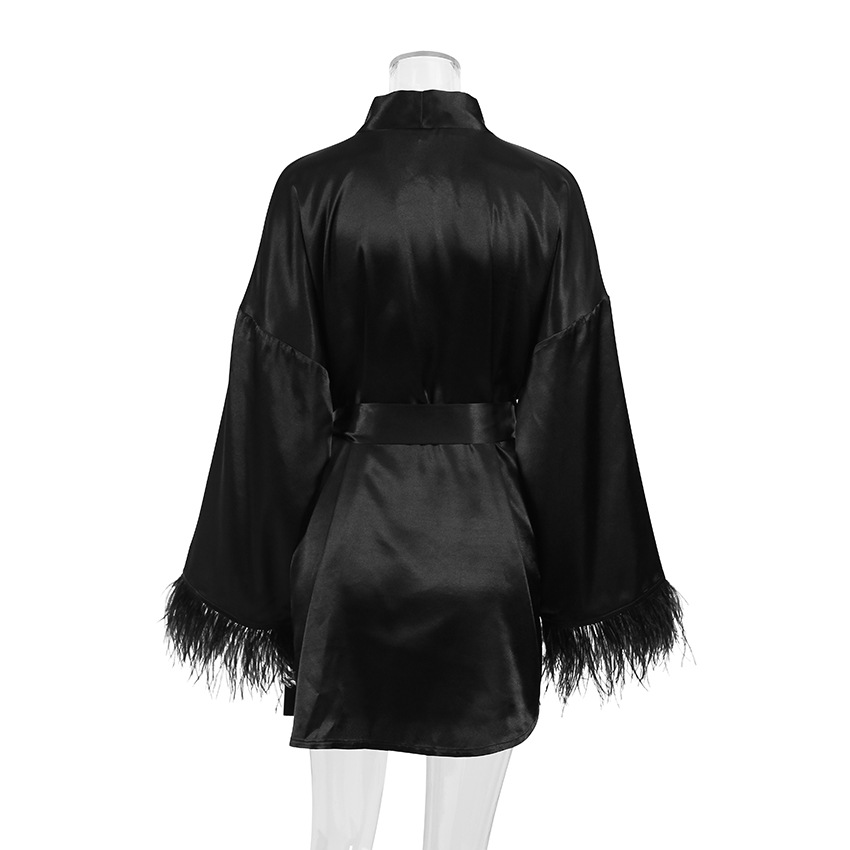 Long Sleeved Thin Feathered Lounge Robe