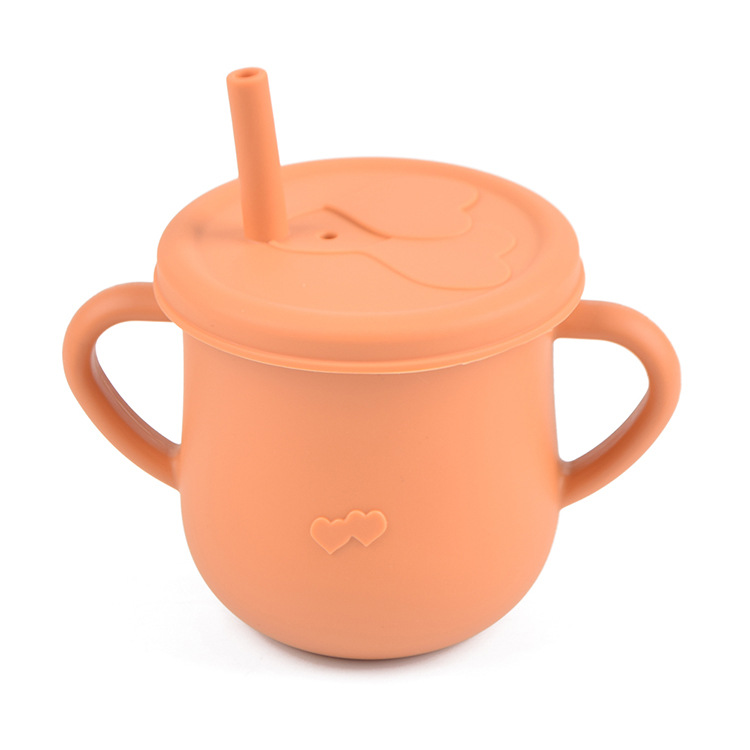 Taza de agua de paja de silicona para niños de grado alimenticio taza de agua resistente a caídas bebé taza de agua de silicona binaural taza de silicona para beber