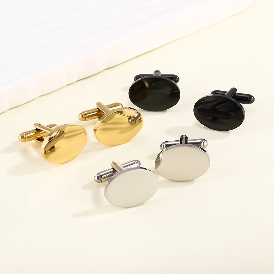 Neue ovale Manschettenknöpfe aus Edelstahl, Titanstahl, Spiegellaser, französisches Businesshemd, runde Manschettenknöpfe für Herren_voghion.com