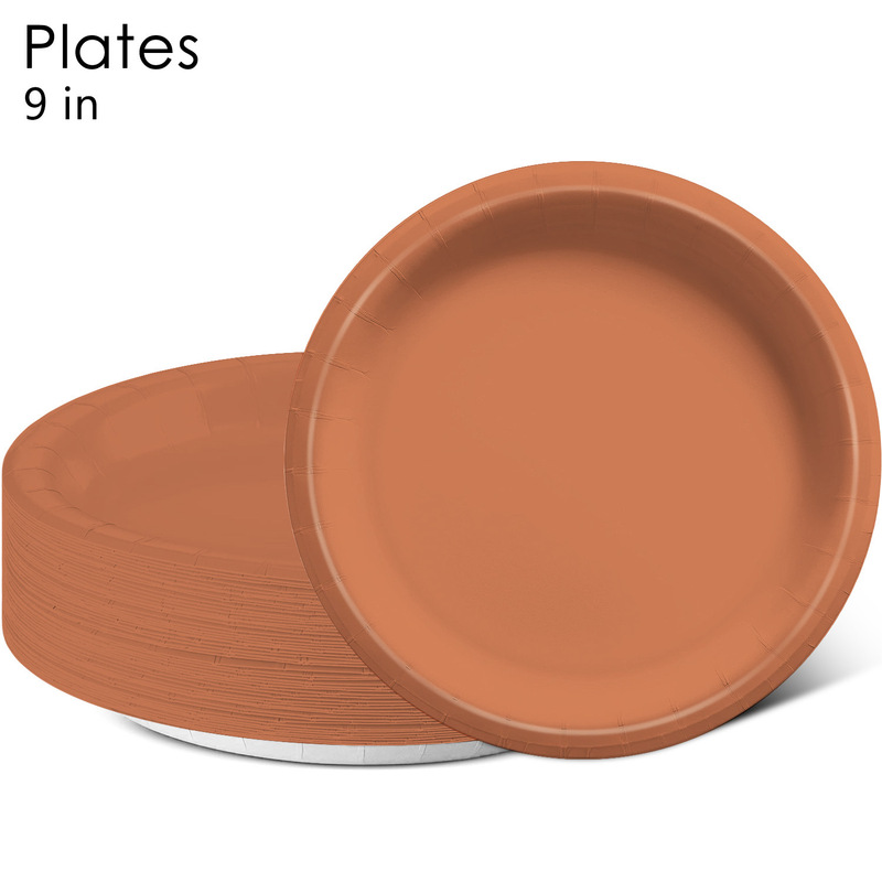 Jiuyi In-Stock Party Supplies Commercial and Household Decorative Props Low Saturation Terracotta Color Disposable 9inch Dinner Plates