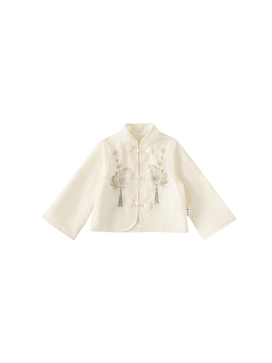 Youbao ropa para niños chaqueta para niñas nuevo estilo chino primavera 2025 nuevo cárdigan con hebilla de disco top bordado de estilo nacional para niños