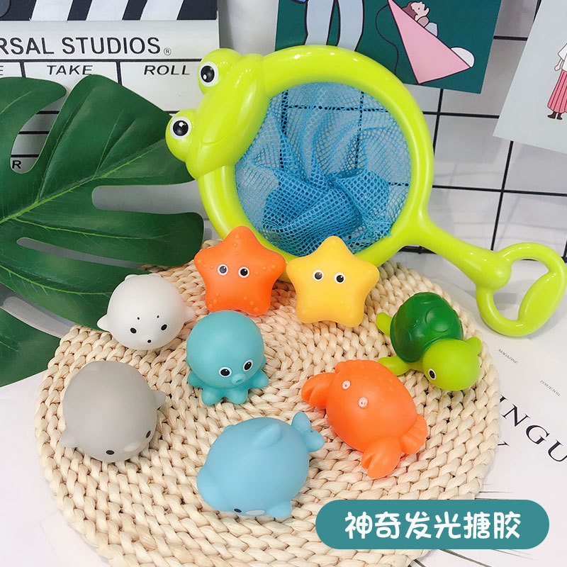 Cross-border Water Luminous Animal Floating Lamp Light Net Fishing Fish Play Water Toy Children Baby Bath Bathroom Toy