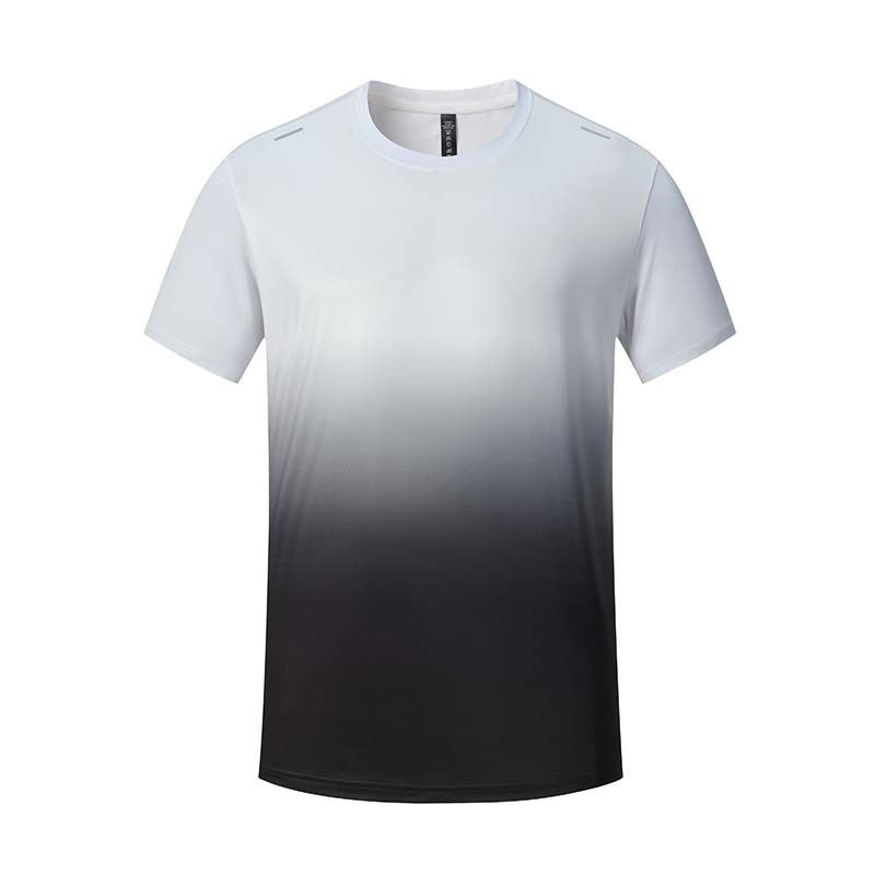 Deportes al aire libre de los hombres de secado rápido camiseta suelta más tamaño gradiente color fitness correr transpirable alto elástico cuello redondo manga corta ADU