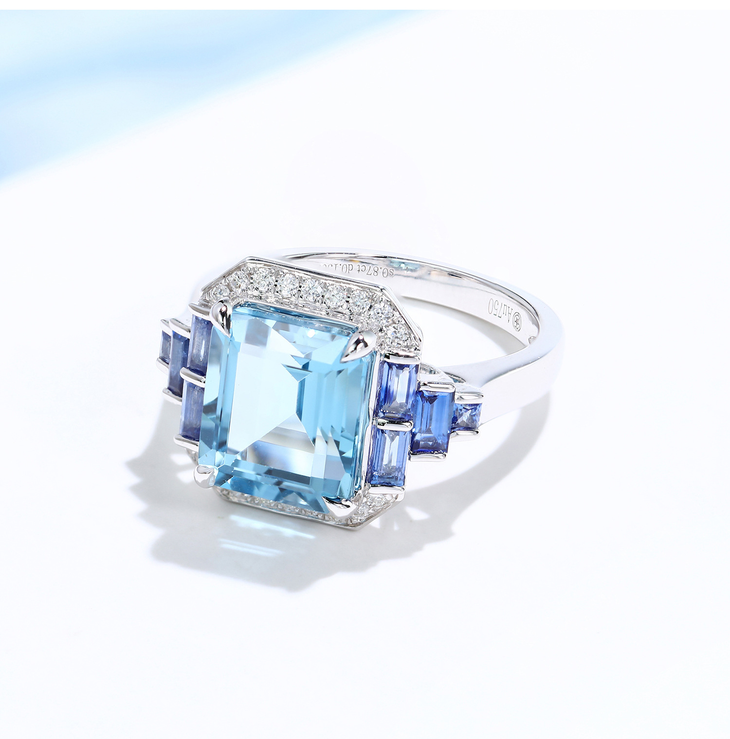 Aurora azul joyería fina imitación Topacio aguamarina anillo colgante de lujo princesa diamante cuadrado colorido tesoro traje mujeres