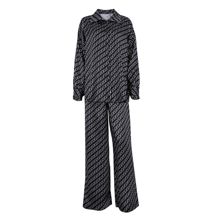 2026 New European American Women's Spring Fashion High-End Long-Sleeve Loose Shirt And Pants Two-Piece Satin Print Set_ecoleips.com