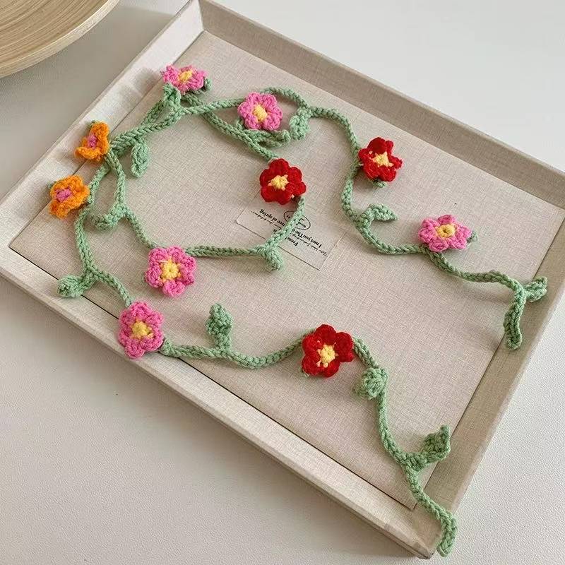 Francia cereza toallas triangulares mujeres primavera y otoño viajes padres-hijos gancho de punto flores hueco pañuelo de arte correa de pelo gorro