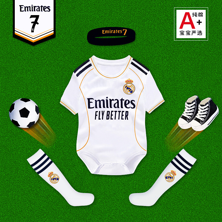 Baby Jumpsuit 2025 Summer Cristiano Ronaldo No. 7 Real Madrid 25-26 Football Short-Sleeved Baby Crawling Suit