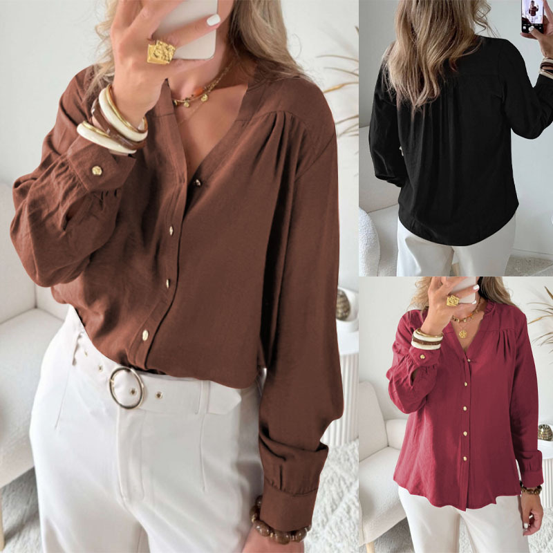 Plus Size Women's Ruffle Collar Blouse, Elegant Long Sleeve Shirt With Floral Lace Trim For Office & Casual Wear_voghion.com