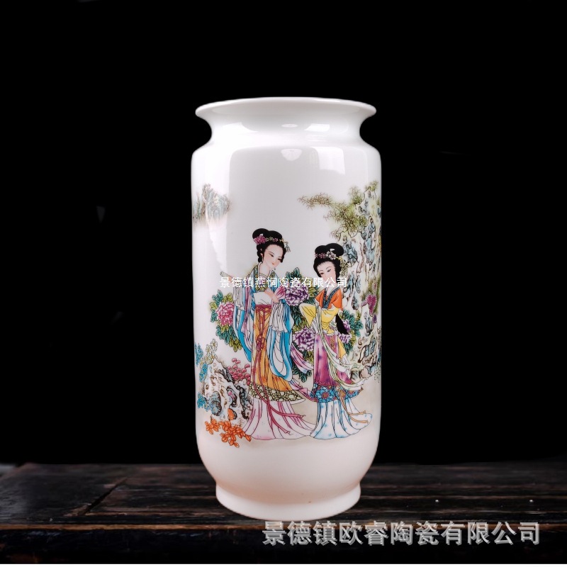 景德镇陶瓷花瓶摆件客厅装饰品玄关书房书画福筒博古架瓷瓶摆设品