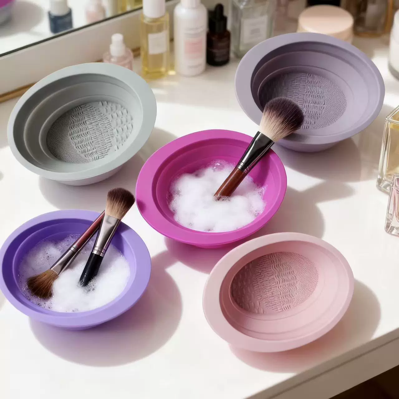 硅胶美妆碗折叠碗洗刷碗美妆工具粉扑美妆蛋洗刷碗不伤毛刷颜色多