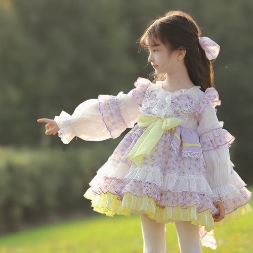 2024 Spring New Children's Lolita Dress for Girls - Floral Princess Skirt and Dress
