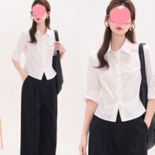 花田Hme 气质学姐~白色衬衣收腰轻奢上衣雕塑感衬衫女