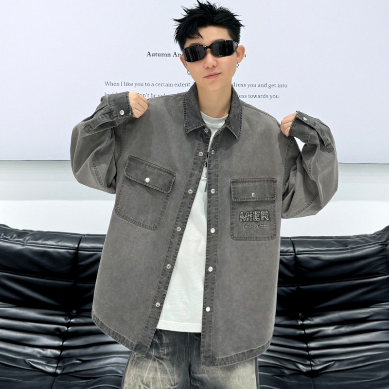 Men's Lapel Shirt 2025 Autumn New Men's Youth Fashion Casual Trendy Western Style Street Denim Jacket