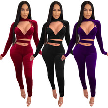 DY6635性感欧美女装wish独立站不规则纯色深V长袖气质通勤套装