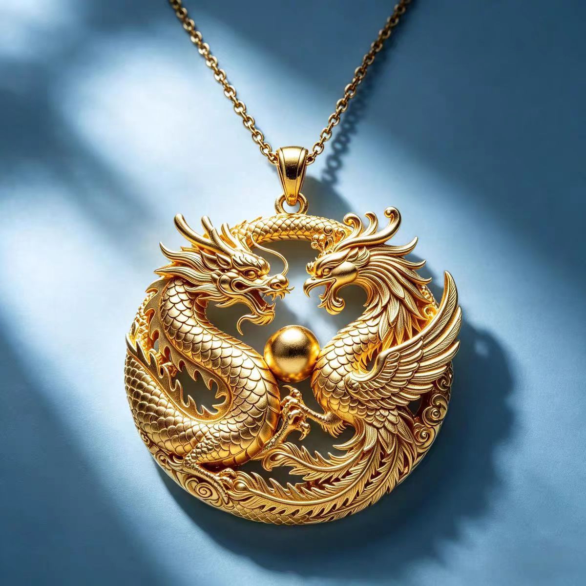 【Dragon and Phoenix Playing with Pearls】Traditional Enamel Metal Pendant with Three-Dimensional Relief, High-End Pendant, Traditional Chinese Style Necklace Jewelry