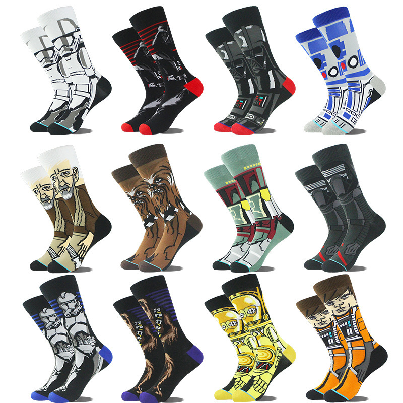 Cross-Border Men's Socks Cartoon Animation Wade Symmetrical Logo Four-Season Skateboard Casual Socks Star Wars Series Cross-Border Men's Socks Cartoon Animation Wade Symmetrical Logo Four-Season Skateboard Casual Socks Star Wars Series