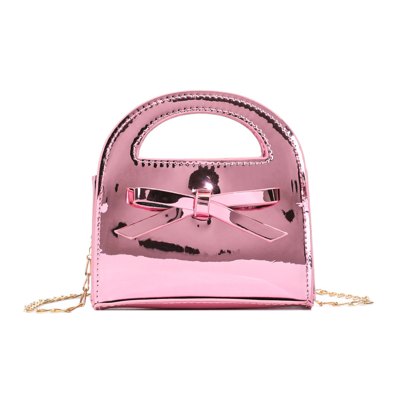 Bolsa de cadena de laca de moda brillante, dulce y lindo, bolso de arco para niñas, bolso para niños de color sólido