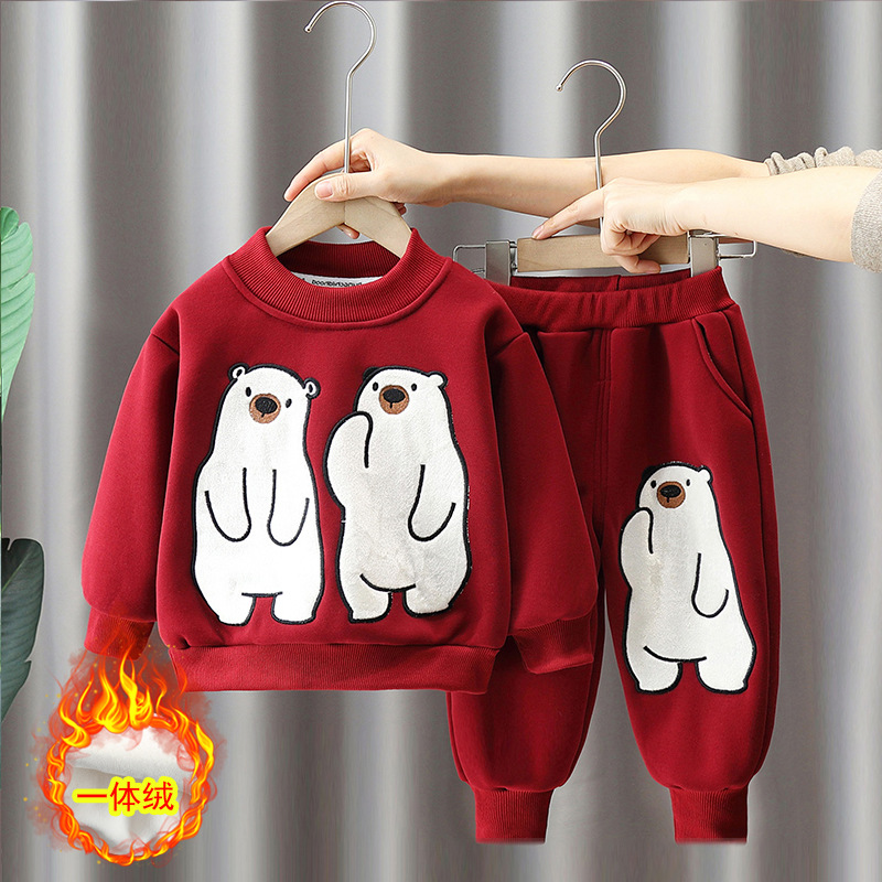 6367 Traje de suéter de terciopelo para niños y niños 2025 otoño e invierno nuevo estilo bebé invierno traje de dos piezas de terciopelo