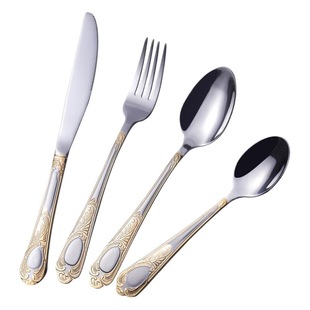 Factory in stock wholesale 430 stainless steel knife and fork spoon western tableware four-piece tableware suit hotel steak knife and fork