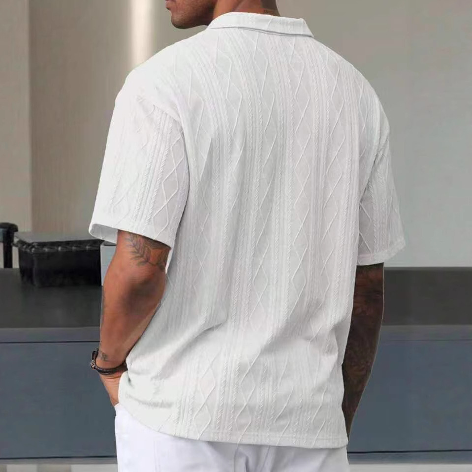 268g Weight Half Sleeve Sleeve Length Polyester Fabric Type Long Top Length Daily, Street Occasion Turndown Neckline Regular Fit Fit Type Geometric, Solid Color Pattern Summer Season Men's Gender Casual, Simple Style Style Wholesale Men's Polyester Casual Simple Style Geometric Solid Color Half Sleeve Men's T-shirt 6