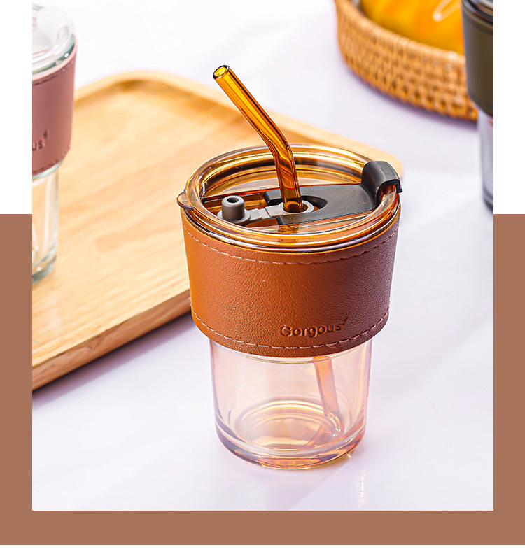 创意带盖竹节玻璃杯便携吸管水杯隔热家用咖啡杯高颜值礼品杯子详情5