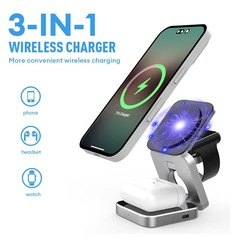クロスボーダー新型マグネット三合一無線充電宝15w折りたたみ携帯スタンド三順腕時計