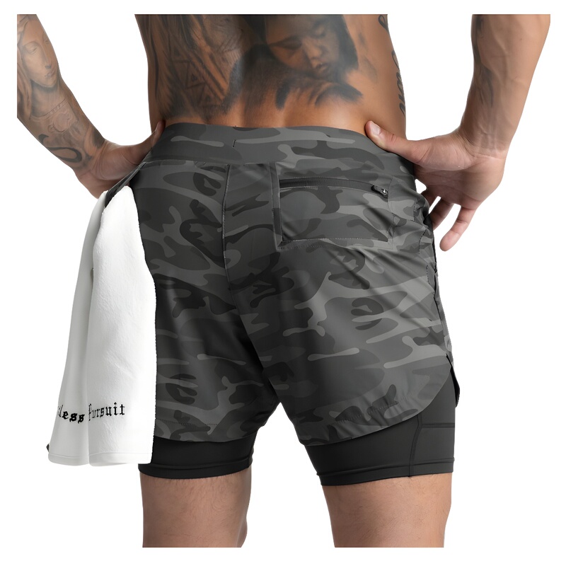 Muscle Fitness Brothers Summer Running Training Breathable Quick-Drying Large Size Pants Men's Double-Layer Five-Point Shorts Casual Shorts