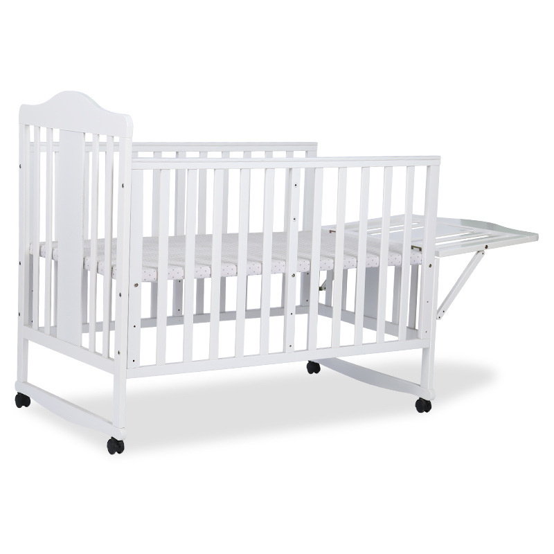 Exportación de comercio exterior de madera maciza europea multifuncional cama de valla para bebés ajustable, seguridad plegable y protección ambiental image 2