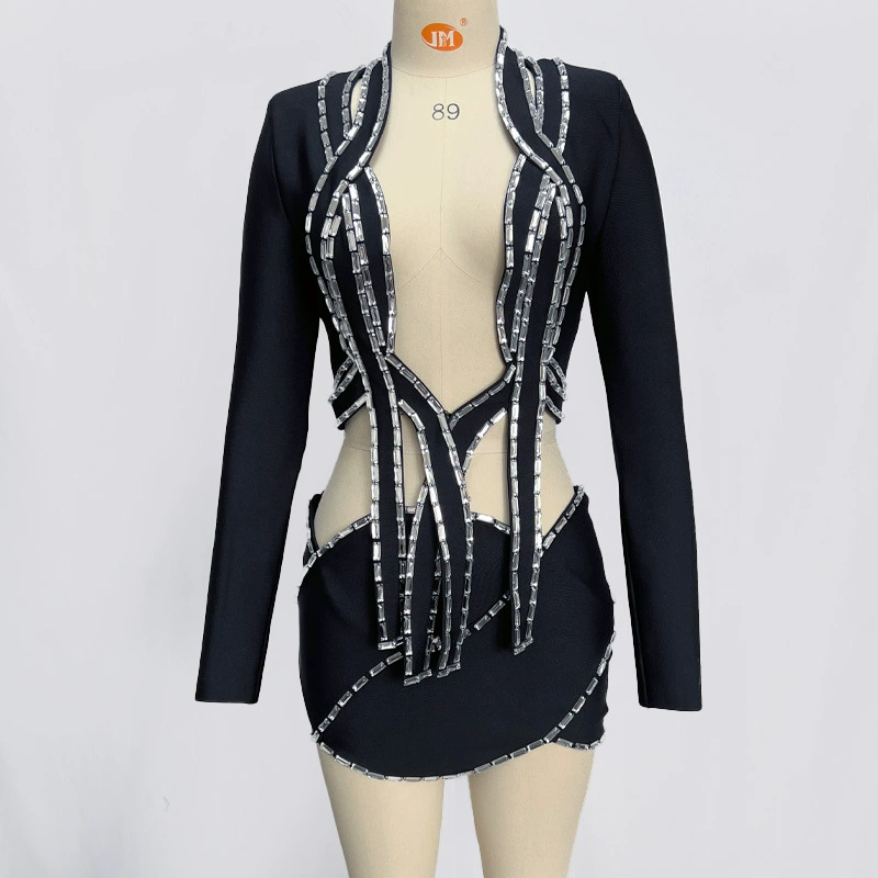 Новое черное длинное пиджак/костюм Amazon иностранная торговля биндж Dresses вечерние платья биндж платья