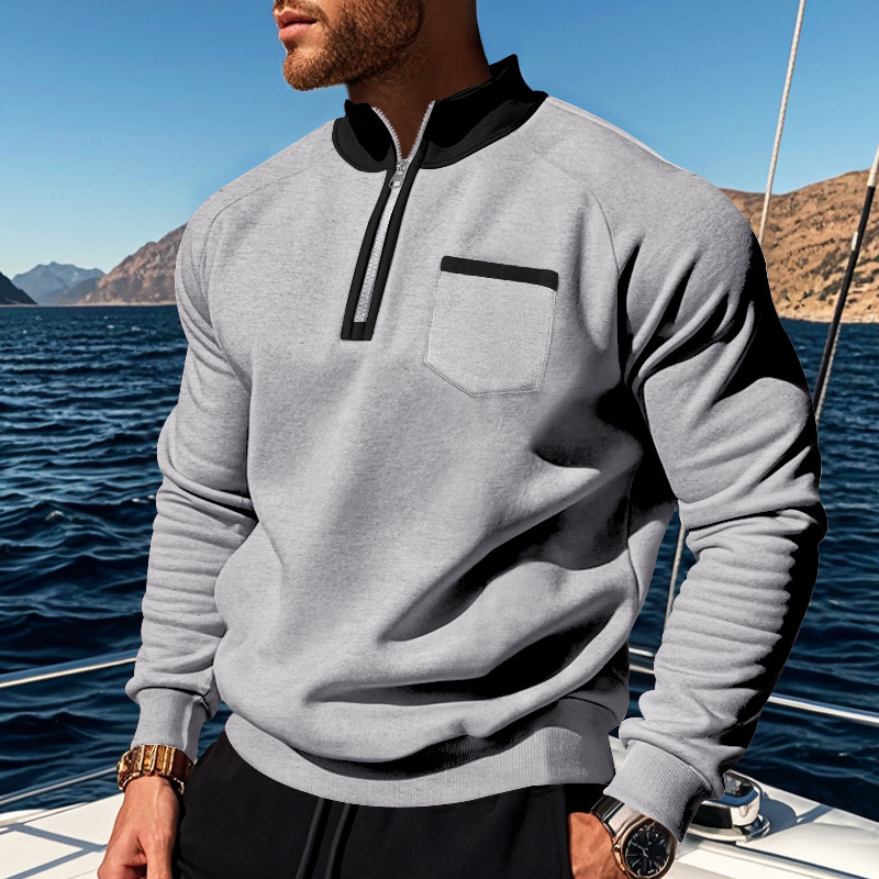 Men's Half Zip Sweatshirt With Stand Collar For Autumn And Winter_voghion.com