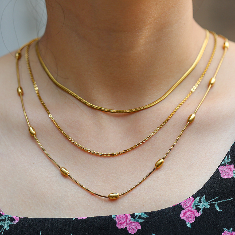 Three Layer Necklace Classification Wholesale Jewelry Simple Style Solid Color Titanium Steel Plating Three Layer Necklace