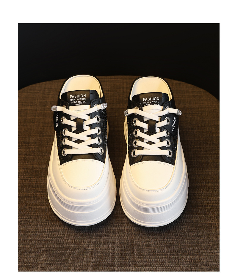 Giày sneaker nữ đế dày tăng chiều cao, cổ thấp dáng lười, mũi tròn bít, phong cách basic trắng đen — màu đen, màu trắng chi tiết 19