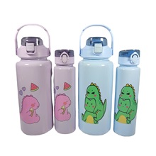 跨境专供大小套杯双饮套装大容量塑料水瓶磨砂套杯子厂环保材质