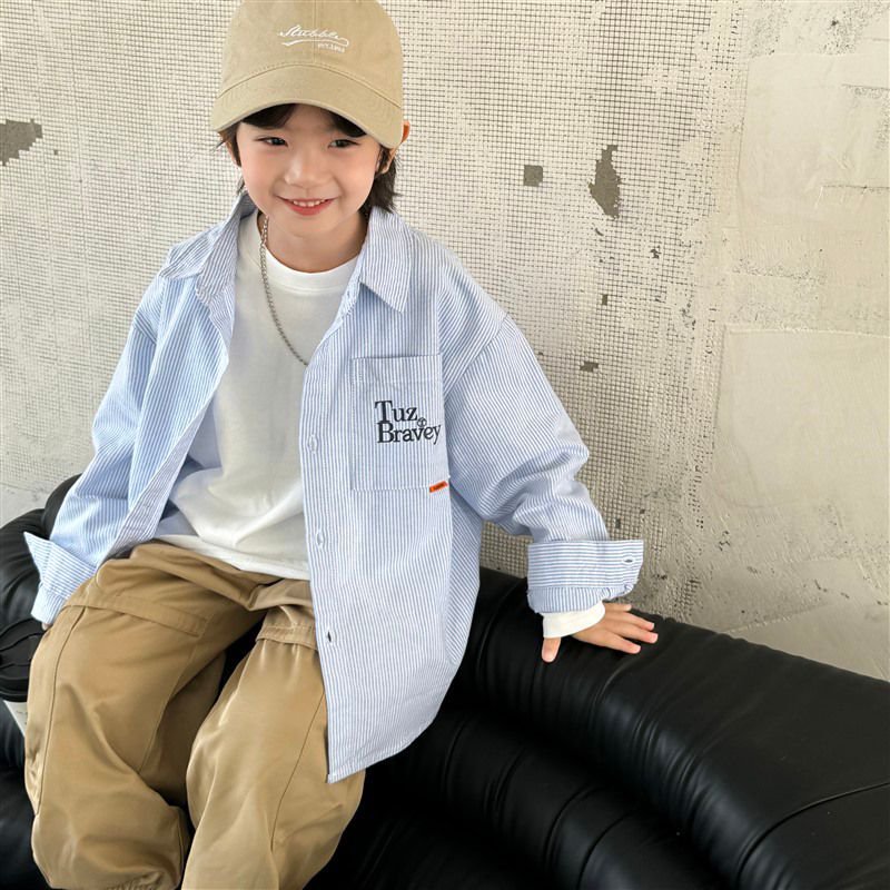 Boys Haima's casa 2025 primavera y otoño nuevo estilo coreano ropa para niños camisa de manga larga ropa de otoño de algodón puro para niños tendencia de rayas
