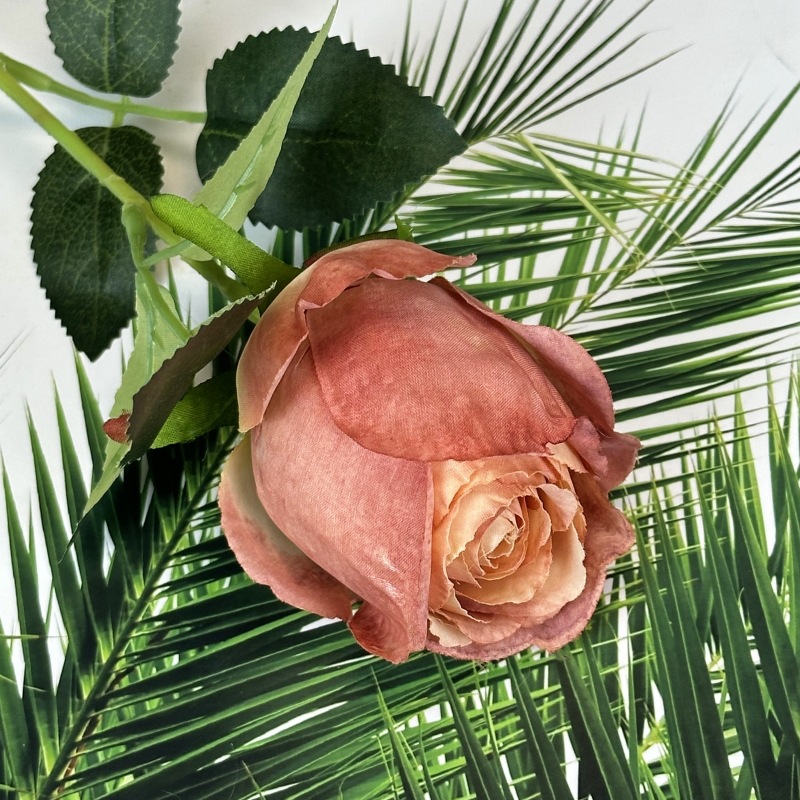 Flor artificial, rosa individual, pintura al óleo al horno, rosa retro, decoración de boda en el hogar, decoración, decoración de flores falsas al por mayor