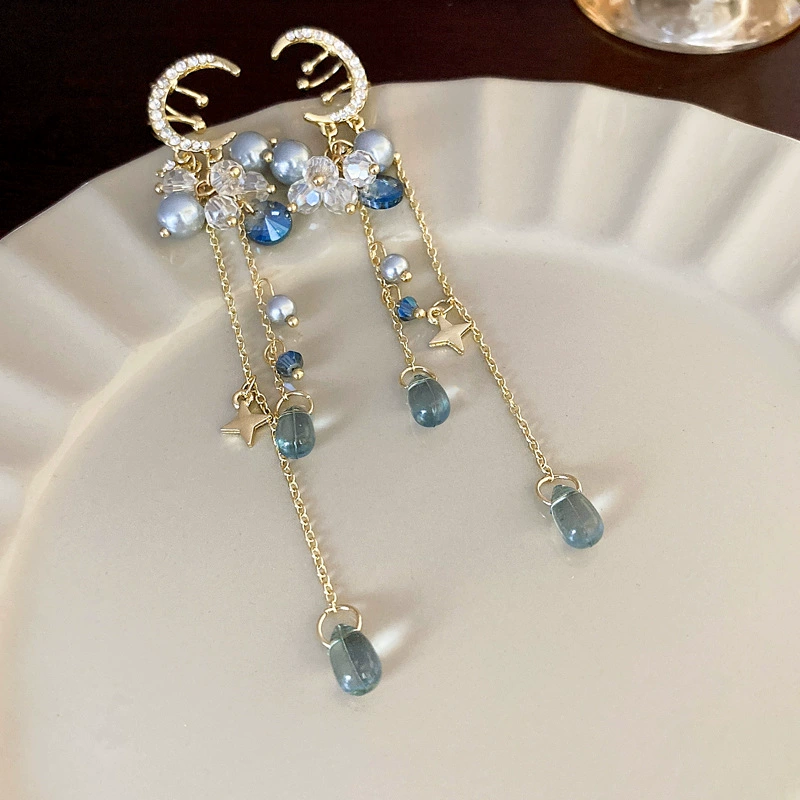 Earrings with tassels, light luxury style, no pierced ears, internet celebrity