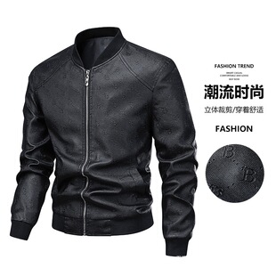 Windproof Cross-Border High-Quality Youth Leather Jacket Men's Slim Korean Style Trendy Handsome Casual Lapel Jacket Men's Top